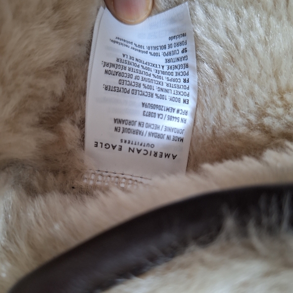 American Eagle Corduroy Aviator Jacket Sherpa Lined Cream Brown Trim Size L - Picture 9 of 9